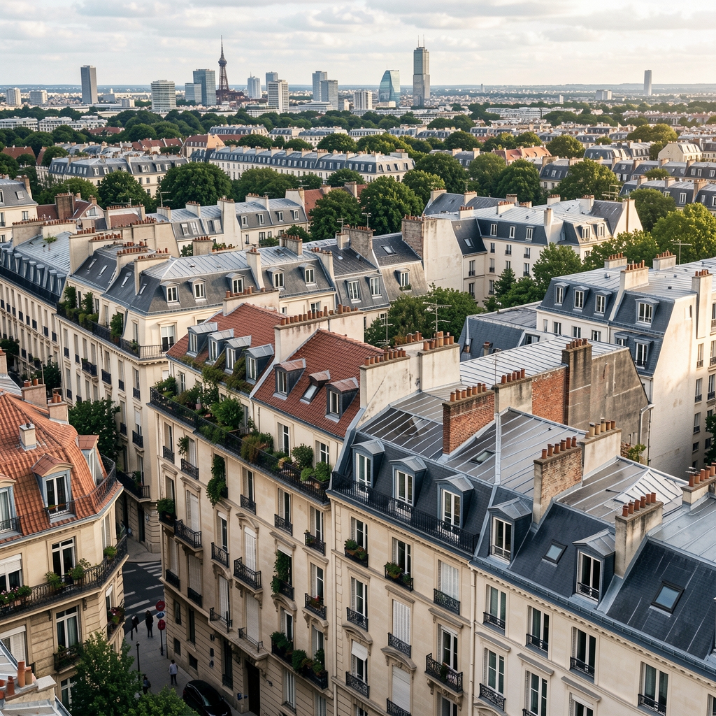 Contraste urbain montrant des quartiers résidentiels contrastés dans une métropole française illustrant les inégalités sociales contemporaines
